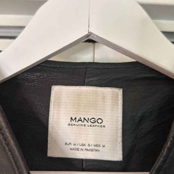 MANGO 100% genuine leather black zipper moto jacket size M - Picture 3 of 10